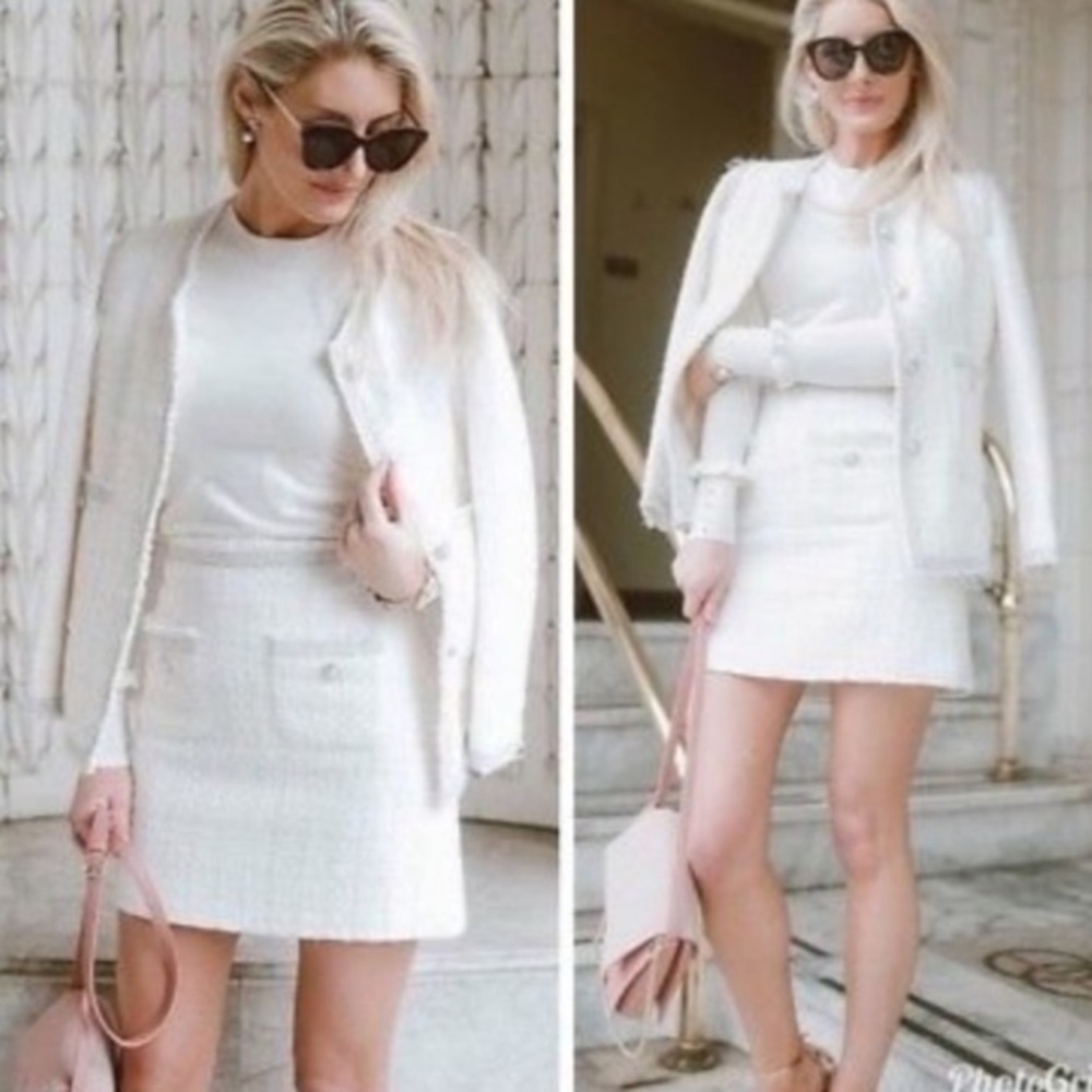 ZARA Ivory White Cream Silver Tweed Fringe Pearl Button Mini Skirt - Picture 9 of 9